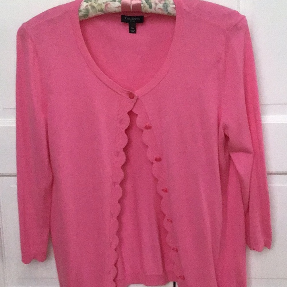 Talbots Pink Scallop Trim Cardigan Sweater